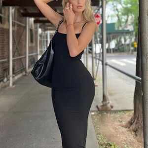 Elegant Black Maxi spaghetti strap Dress